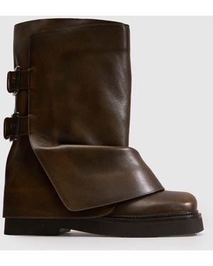 schuh Denim Leather Skirt Boots - Brown