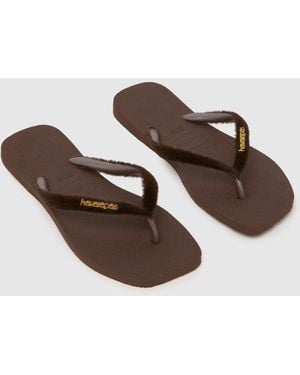 Havaianas Slim Square Logo Metallic Sandals - Brown