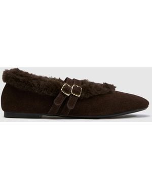 schuh Leni Suede Shearling Ballet Flats - Brown
