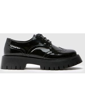 schuh Laina Chunky Patent Brogue Flats - Black