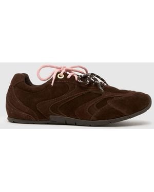 schuh Mindy Suede Lace Up Trainers - Brown