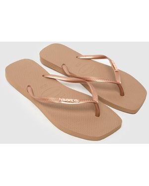 Havaianas Slim Square Logo Metallic Sandals - Natural