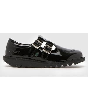 Kickers Double Patent T-Bar Flats - Black