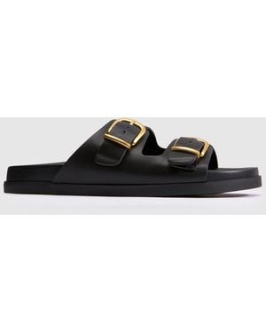 schuh Trish Buckle Footbed Sandals - Black