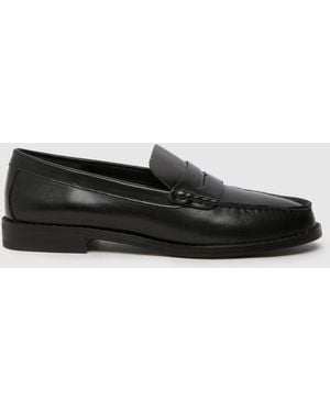 schuh Lillian Ladies Leather Penny Loafer Flat Shoes - Black