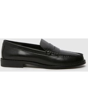 Schuh Lillian Leather Penny Loafer Flat Shoes In - Black