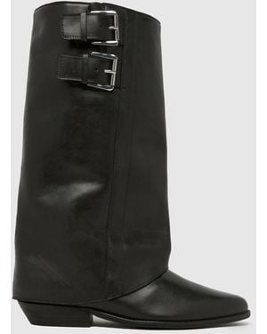 schuh Dawn Leather Skirt Boots - Black