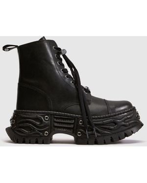 New Rock Flame Chunky Boots - Black