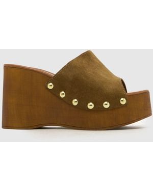 schuh Vixen Suede Wedge Clog Sandals - Brown