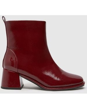 schuh Bowie Ladies Wide Fit Block Ankle Boots - Red