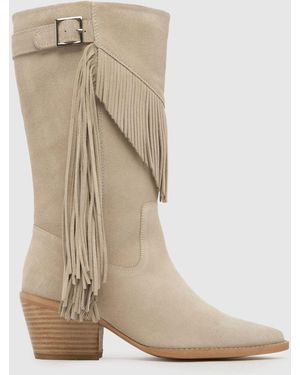 schuh Dina Suede Tassel Western Boots - Natural