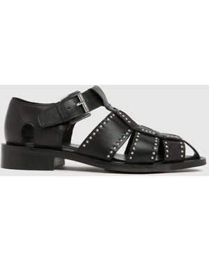 schuh Leonie Leather Stud T-Bar Flats - Black