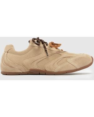 schuh Mindy Suede Lace Up Trainers - Natural