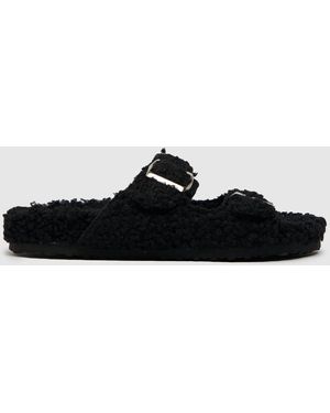 schuh Haven Borg Buckle Slippers - Black