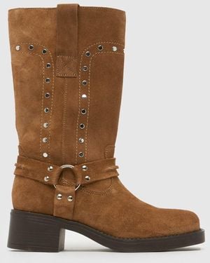 schuh Atlas Suede Stud Biker Boots - Brown