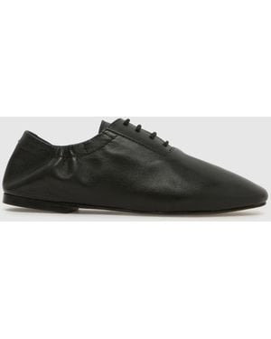 schuh Linear Leather Lace Up Flats - Black