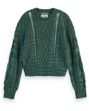 Scotch & Soda Distressed Cable Stitch Cropped Pullover - Green