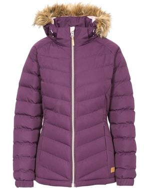 Trespass Solid Patterned Fur Trim Puffer Parka Jacket - Purple