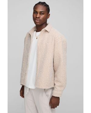 BoohooMAN Oversized Brushed Embroidered Overshirt - Natural