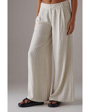 Warehouse Linen Look Pinstripe Tailored Trousers - Brown