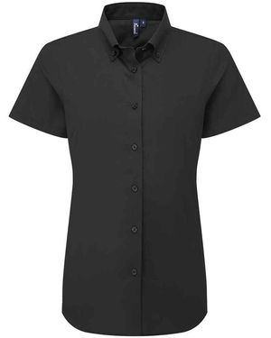 PREMIER Ladies Supreme Oxford Short-Sleeved Formal Shirt - Black