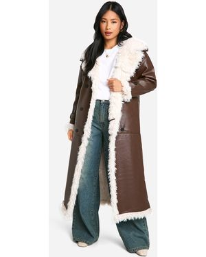 Boohoo Petite Faux Leather Longline Coat - White