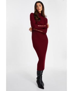Quiz Dark Ribbed Knit Jumper Dress - Red