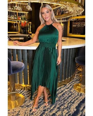 AX Paris Halter Neck Zig Zag Hem Pleated Midi Dress - Yellow