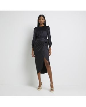River Island Wrap Midi Dress Satin - White