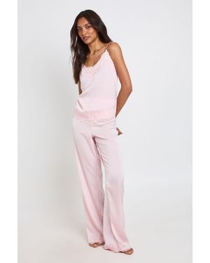Boohoo Tall Eyelash Lace Trim Cami & Trouser Pyjama Set - Pink