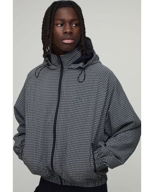 BoohooMAN Oversized Boxy Check Hooded Toggle Cagoule - Grey