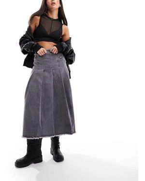 Basic Pleasure Mode Angelica Denim Maxi Kilt Skirt - Grey