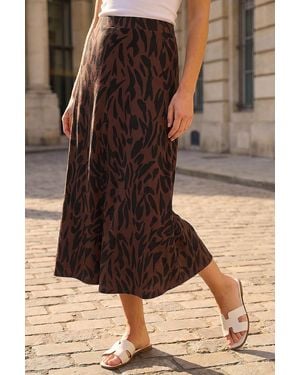 Roman Swirl Animal Print Skirt - Brown