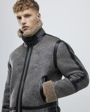 River Island Jacket Washed Faux Shearling - Grey