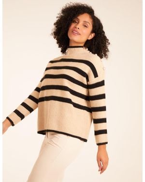 Blue Vanilla High Neck Striped Jumper - Natural