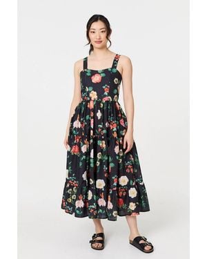 Izabel London Floral Sleeveless Skater Midi Dress - White