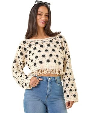 D.u.s.k Crochet Tassel Hem Crop Top - Blue