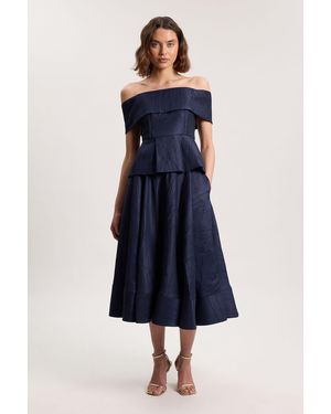 Karen Millen Textured Tailored Twill Full Skirt - Blue