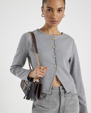 River Island Cardigan Long Sleeve Cropped Heart - Grey
