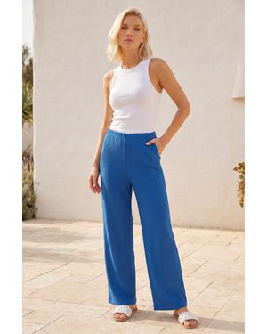 Roman Petite Wide Leg Textured Trouser - Blue