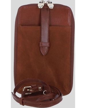 Ashwood Leather Real And Suede Slim Crossbody Phone Pouch With 8 Card Slots - Brown