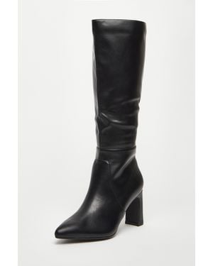 Quiz Faux Leather Knee High Boots - Black