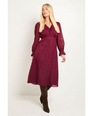 Wallis Petite Burn Out Ruffle Midi Dress - Red