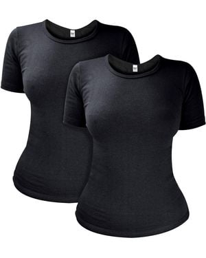 Heat Holders 2 Pack Ladies Short Sleeve Thermal Top For Winter - Black