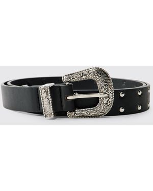 BoohooMAN Pu Western Buckle Belt - Black
