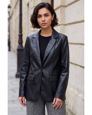 Roman Faux Leather Blazer - Blue