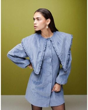 Ghospell Drew Mini Dress With Oversized Collar - Blue