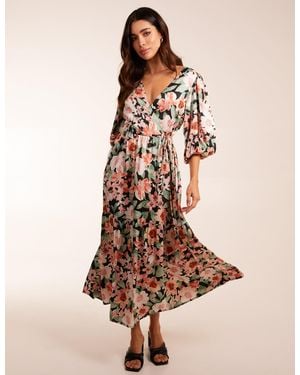 Blue Vanilla Oversized Wrap Floral Smock Dress - Natural