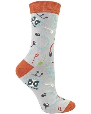 Miss Sparrow Ladies Retro Music Novelty Patterned Bamboo Socks - Blue