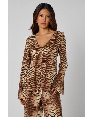 Urban Bliss Zebra Button Front Top - Brown
